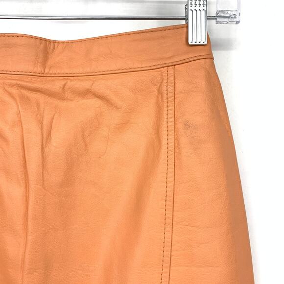 Chia Leather Pencil Skirt Womens 00 High Waist Orange Lined Vintage 90s Style - Picture 3 of 7